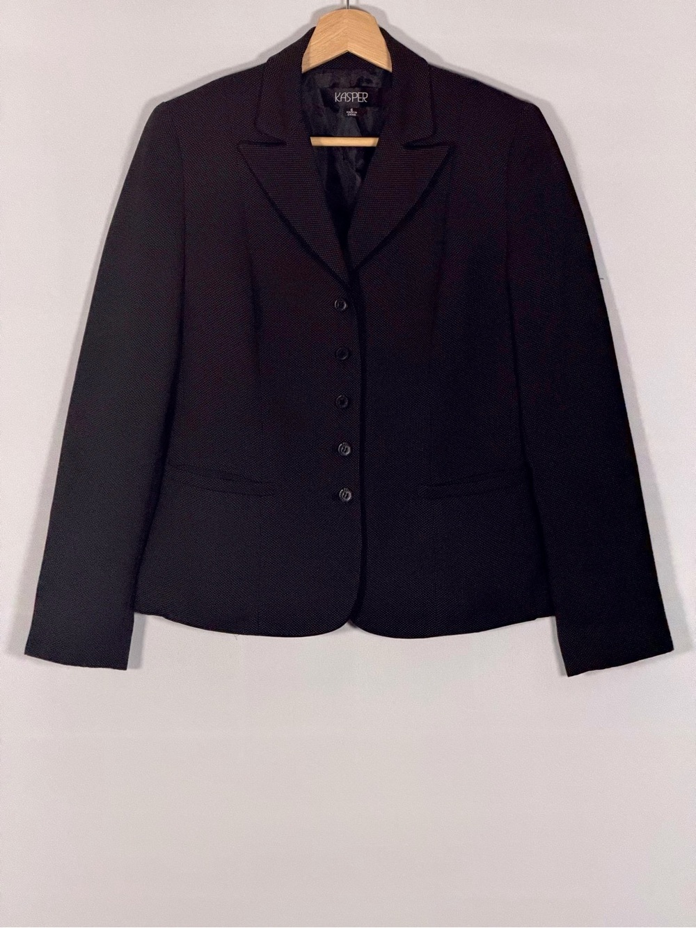 Kasper Womenβs Size 6 Black Textured Career Blazer 5 Button Lined Office Jacket